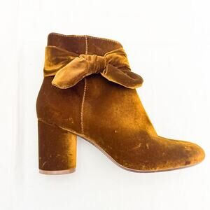 Madewell The Esme Bow Boot Brown VelvetBlock Heel Bootie K5289 Size 6